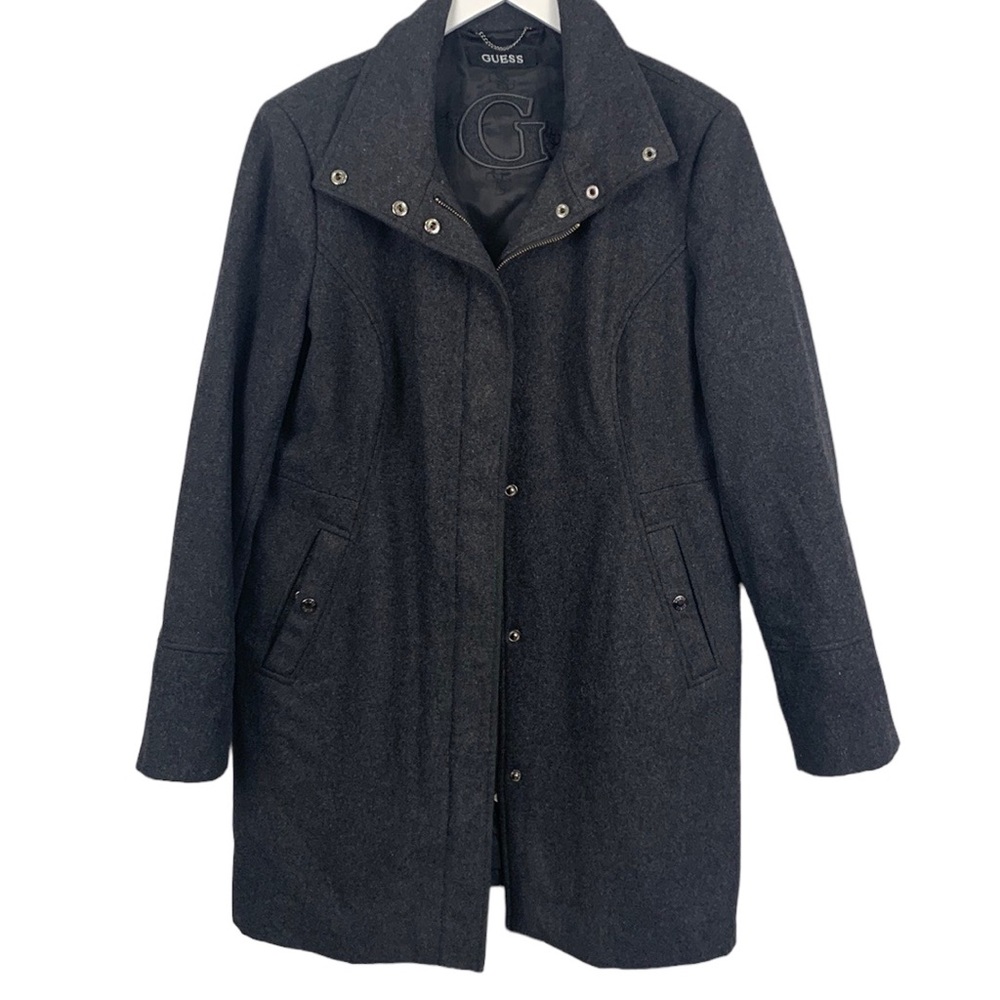 Guess Wool Blend Gray Zip Button Contemporary Lined Coat Jacket Size XL